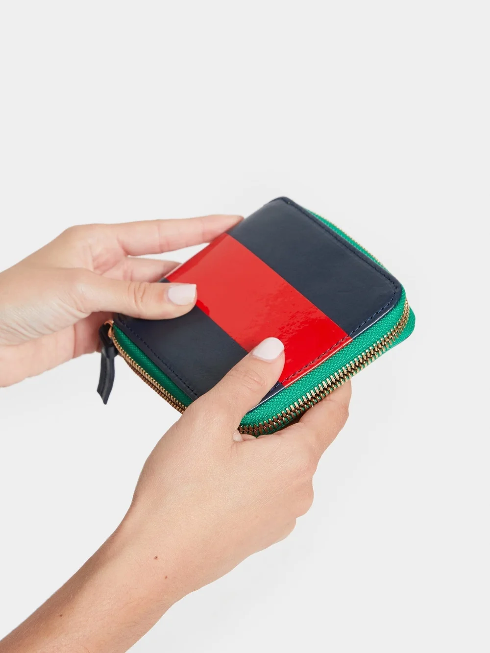 Clare V Navy Wallet with Red Stripe and Teal Zipper